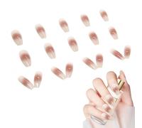 Adhesive Nails, French Nude Shiny Design with Self-Adhesive Tips, 24 Pieces Full Fingernail Set for All Nails - For Women Girls Salon Manicure Party Dating Meeting Wedding
