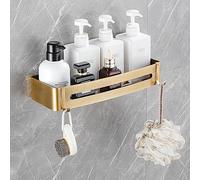 Adhesive or Drilling Bathroom Shelf Shower Organiser Caddy Shampoo Holder with Hooks Antique Brass Color