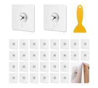 Adhesive Picture Hooks, 30 PCS No Drilling Frame Hanging Hook with Scraper, Stick on Picture Hooks Self Adhesive Wall Nail for Wall Art Mirror Living Room Bathroom Kitchen Home