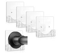 Adhesive Shower Curtain Rod Holder - Kitosun Wall Mount Bathroom Tension Pole Retainer Brackets with Super Sticky Tape for Quick Stick and Stainless Steel Screw for Drilling Install (2Pairs Clear)