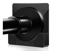 Adhesive Shower Curtain Rod Holder - Kitosun Wall Mount Bathroom Tension Pole Retainer Brackets with Super Sticky Tape for Quick Stick on and Stainless Steel Screws (Black, Square -2 Pairs)