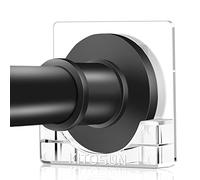Adhesive Shower Curtain Rod Holder - Kitosun Wall Mount Bathroom Tension Pole Retainer Brackets with Super Sticky Tape for Quick Stick on and Stainless Steel Screws (Clear, Square -1 Pair)