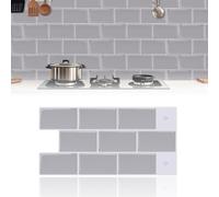 Adhesive Tiles, Self-Adhesive Tiles, 10 Sheets, Tile Stickers, 3D Vinyl Adhesive Tiles, Kitchen Adhesive Tiles, Bathroom, Waterproof, Splash Guard for Kitchen, Bathroom, Wall, 30 x 15 cm, Light Grey