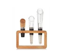 AdHoc 3 Piece Wine Aerator Stopper Pourer Set with Acacia Stand in Silver AdHoc Silver
