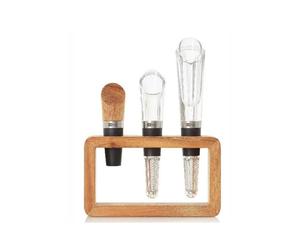 AdHoc 3 Piece Wine Aerator Stopper Pourer Set with Acacia Stand in Silver AdHoc Silver