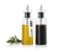 AdHoc AromaPour, Oil & Vinegar Dispenser Set, Clear Borosilicate Glass with Stainless Steel, Filtered Spout, Droplet Free, Airtight, 300ml