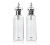 AdHoc AromaPour, Oil & Vinegar Dispenser Set, Clear Borosilicate Glass with Stainless Steel, Filtered Spout, Droplet Free, Airtight, 300ml