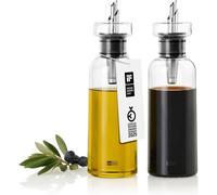 AdHoc AromaPour, Oil & Vinegar Dispenser Set, Clear Borosilicate Glass with Stainless Steel, Filtered Spout, Droplet Free, Airtight, 300ml