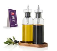 AdHoc BE81 AromaPour Glass Oil Dispenser or Vinegar Dispenser Set Elegant Olive Oil Bottle with Stainless Steel Spout Ideal for Pumpkin Seed Oil or Vinegar Airtight, 300 ml with Saucer