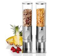 AdHoc CS12 DEPOSITO Cereal Dispenser Twin Set | Stainless Steel/Acrylic | Removable Stand | (H) 425mm x (L) 210mm | Clear/Silver