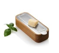 AdHoc CutnServe Fine Grater with Container, Mess Free Cheese Grater with Acacia Wood Serving Bowl, Non Slip Feet, Ideal for Nuts, Chocolate Parmesan