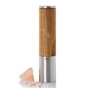 AdHoc eMill.5 Electric Salt or Pepper Mill, Ceramic Mechanism, Adjustable Coarseness, One Touch Operation, Acacia Wood/Stainless Steel, 22cm, Includes 1x Salt/Pepper Grinder, Batteries Included