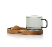 AdHoc Espresso Cup with Tray, 70ml Espresso Coffee Mug Made from Heat Resistant Borosilicate Glass with Acacia Wood Coaster