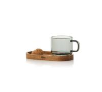 AdHoc Espresso Cup with Tray, 70ml Espresso Coffee Mug Made from Heat Resistant Borosilicate Glass with Acacia Wood Coaster