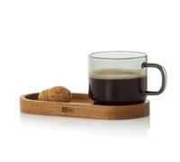 AdHoc Espresso Cup with Tray, 70ml Espresso Coffee Mug Made from Heat Resistant Borosilicate Glass with Acacia Wood Coaster