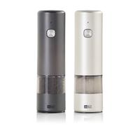 AdHoc i.Mill Rechargeable Electric Salt and Pepper Mill Set, Ceramic Mechanism, Adjustable Coarseness, LED, Light and Dark Grey, 17cm, Includes 2X Salt/Pepper Grinders