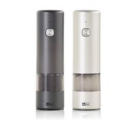 AdHoc i.Mill Rechargeable Electric Salt and Pepper Mill Set, Ceramic Mechanism, Adjustable Coarseness, LED, Light and Dark Grey, 17cm, Includes 2X Salt/Pepper Grinders