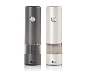 AdHoc i.Mill Rechargeable Electric Salt and Pepper Mill Set, Ceramic Mechanism, Adjustable Coarseness, LED, Light and Dark Grey, 17cm, Includes 2X Salt/Pepper Grinders