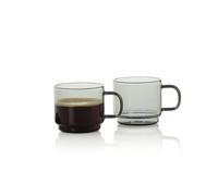 AdHoc Impact Espresso Cups, Set of 2 Coffee Cups 70ml Made from Heat Resistant Borosillicate Glass, Modern Design with Grey Finish