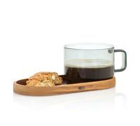 Adhoc Impact Glass Coffee Cup With Acacia Wood Tray 300Ml - Grey
