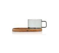 AdHoc Impact Glass Coffee Cup with Acacia Wood Tray 300ml - Grey AdHoc Grey