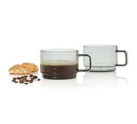 AdHoc Impact Set of 2 Coffee Cups, 300ml, Mugs for Tea, Latte, Cappuccino with Handle, Heat Resistant Borosilicate Glass