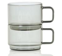 Adhoc Impact Set Of 2 Glass Coffee Cup 300Ml - Grey