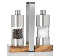 AdHoc Menage Classic Pepper and Salt Mill Set with Tray - Brown/Silver, Multi