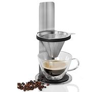 AdHoc Mr Brew Coffee Maker, Coffee Brewer/Decanter, Pour Over Coffee Maker, No Filter Paper Needed Stainless Steel/Plastic, Height Adjustable, 26.5cm, Silver/Black