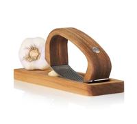AdHoc RoccaAlio Garlic Press with Chopping Board, Stainless Steel Garlic Rocker, Kitchen Garlic/Ginger Crusher/Mincer with Wooden Handle and Board