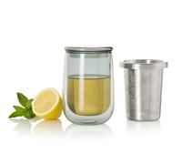 AdHoc Tea Glass with Infuser/Filter, Loose Leaf Tea Strainer with Cup/Mug, 400ml, Double Walled Heat Resistant Borosilicate Glass, Lid Included, Dishwasher Safe