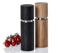 AdHoc Textura Salt & Pepper Mill Set, CeraCut Ceramic Grinder, Adjustable Grind Settings, Black/Brown, Ash Wood/Stainless Steel 20cm Includes 2 x Salt and Pepper Grinders