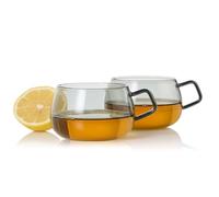 AdHoc Yuna Set of 2 Glass Teacups for Hot Drinks, Tea Cup, Coffee Mug, 400ml Capacity, Grey, Dishwasher Safe, TK62