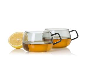 AdHoc Yuna Set of 2 Glass Teacups for Hot Drinks, Tea Cup, Coffee Mug, 400ml Capacity, Grey, Dishwasher Safe, TK62