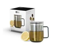 AdHoc Yuna Tea Glass with Infuser/Filter, Loose Leaf Tea Strainer with Cup/Mug, 560ml, Heat Resistant Borosilicate Glass, Lid Included, Dishwasher Safe