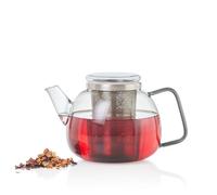 AdHoc Yuna Teapot with Loose Leaf Tea Infuser, Borosillicate Glass Teapot with Removeable Stainless Steel Tea Strainer for Loose Leaf Tea, 1.2 litres, 15cm x 13xm, Grey, Dishwasher Safe