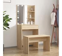adhra wooden dressing table set in sonoma oak with led lights