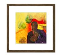 Adi Holzer 899 Satchmo Louis Armstrong Painting 8X8 Inch Square Wooden Framed Wall Art Print Picture with Mount Artery8 Brown One Size