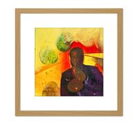 Adi Holzer 899 Satchmo Louis Armstrong Painting 8X8 Inch Square Wooden Framed Wall Art Print Picture with Mount Artery8 Light Oak One Size