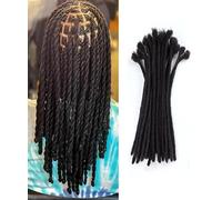 ADIASAI 0.6cm Width 12 Inch 60 Strands 100% Human Hair Loc Extensions, Full Handmade Dreadlock Extensions for Men Women Kids Can Be Dyed and Bleached with Needle and Comb Unprocessed Natural Black