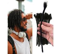 ADIASAI 0.6cm Width 8 Inch 100 Strands 100% Human Hair Loc Extensions, Full Handmade Dreadlock Extensions for Men Women Kids Can Be Dyed and Bleached with Needle and Comb Unprocessed Natural Black