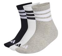adidas Unisex 3 STRIPES CUSHIONED SPORTSWEAR MID CUT SOCKS 3 PAIR PACK, medium grey heather/white/black, 6.5-8