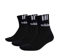 adidas Unisex 3-Stripes Linear Half-Crew Cushioned Socks 3 Pairs, black/white, 6.5-8
