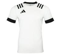 adidas 3 Stripes Mens Rugby Shirt Fitted Top 3S Teamwear Match Jersey White