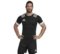 adidas 3 Stripes Mens Rugby Shirt Fitted Top Teamwear Match Jersey 3S Black