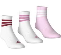 adidas Unisex 3 STRIPES CUSHIONED SPORTSWEAR MID CUT SOCKS 3 PAIR PACK, white/clear pink/active maroon, 10.5-12.5