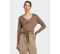 adidas 3-Stripes Studio Soft Ballet Wrap Top, Dark Beige, Size 2Xl, Women Dark Beige