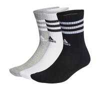 adidas Unisex 3-Stripes Cushioned Crew Socks 3 Pairs, Medium Grey Heather/White/Black/White, 10.5-12.5