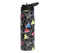 adidas 600 ML (20 oz) Straw Top Metal Water Bottle, Hot/Cold Double-Walled Insulated 18/8 Stainless Steel, Adi Comp Black/Black/White, One Size, Adi Comp Black/Black/White, One Size