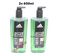 Adidas Active Start 3 in 1 Shower Gel Twin Pack 600ML Spicy Aromatic Fragrance